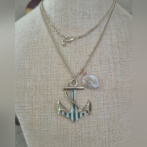 Gold Anchor Pendant Necklace with Shell Charm